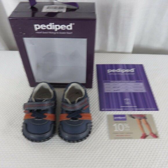 Pediped Originals Channing Navy Infants Shoes Leather XS 0-6 Mos Orange Blue - Picture 2 of 9